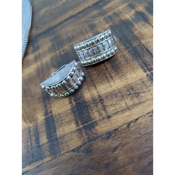 Choker Bib‎ Style Necklace w Matching Clip On Earrings, Silver Tone, Chunky - Picture 2 of 6